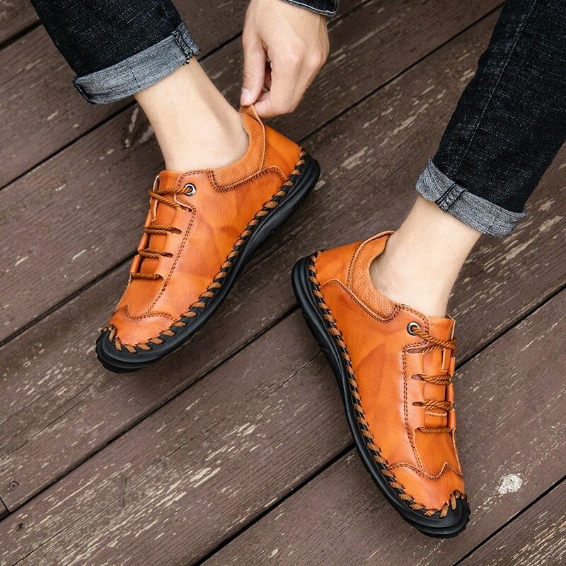 Men's Handmade Non-Slip Leather Shoes-My Soft Slipper