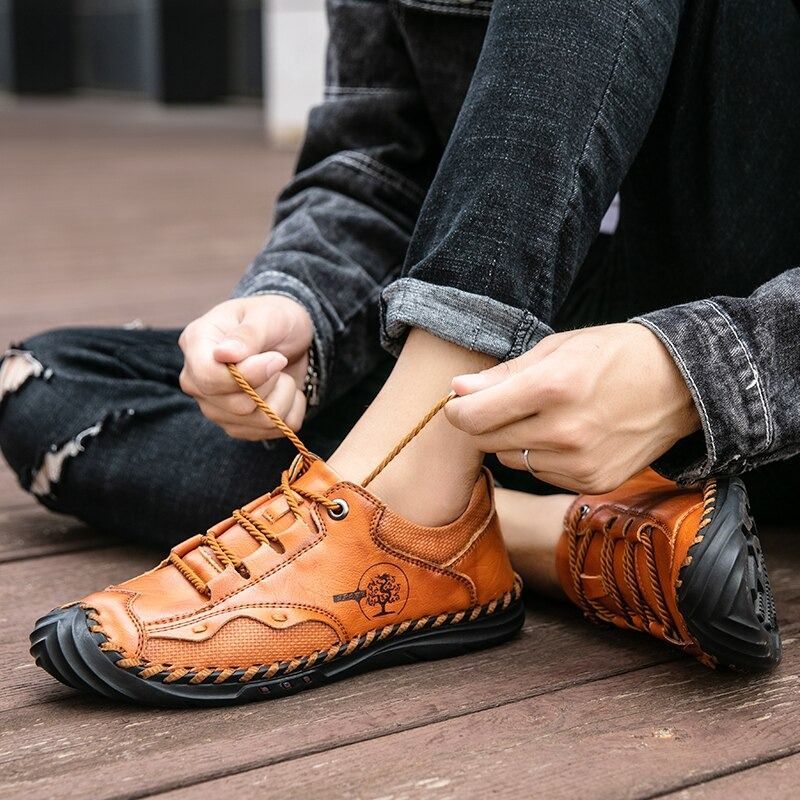 Men's Handmade Non-Slip Leather Shoes-My Soft Slipper