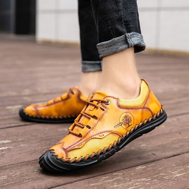 Men's Handmade Non-Slip Leather Shoes-My Soft Slipper