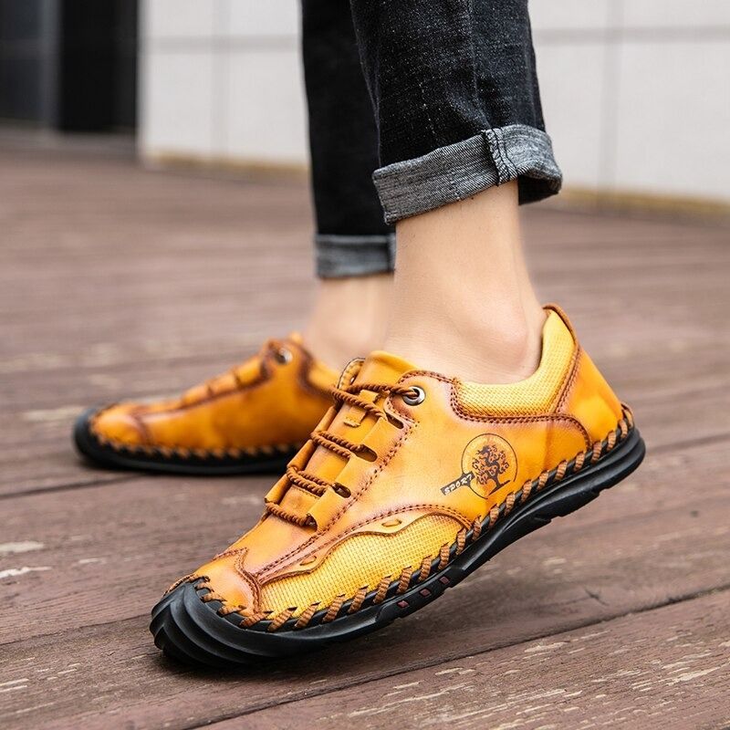 Men's Handmade Non-Slip Leather Shoes-My Soft Slipper