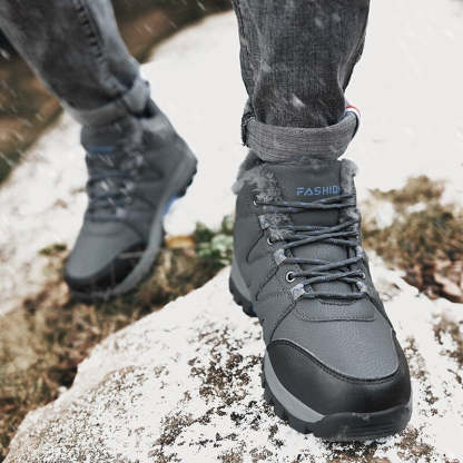 Men's Non-Slip PU Lace Up Ankle Boots-My Soft Slipper
