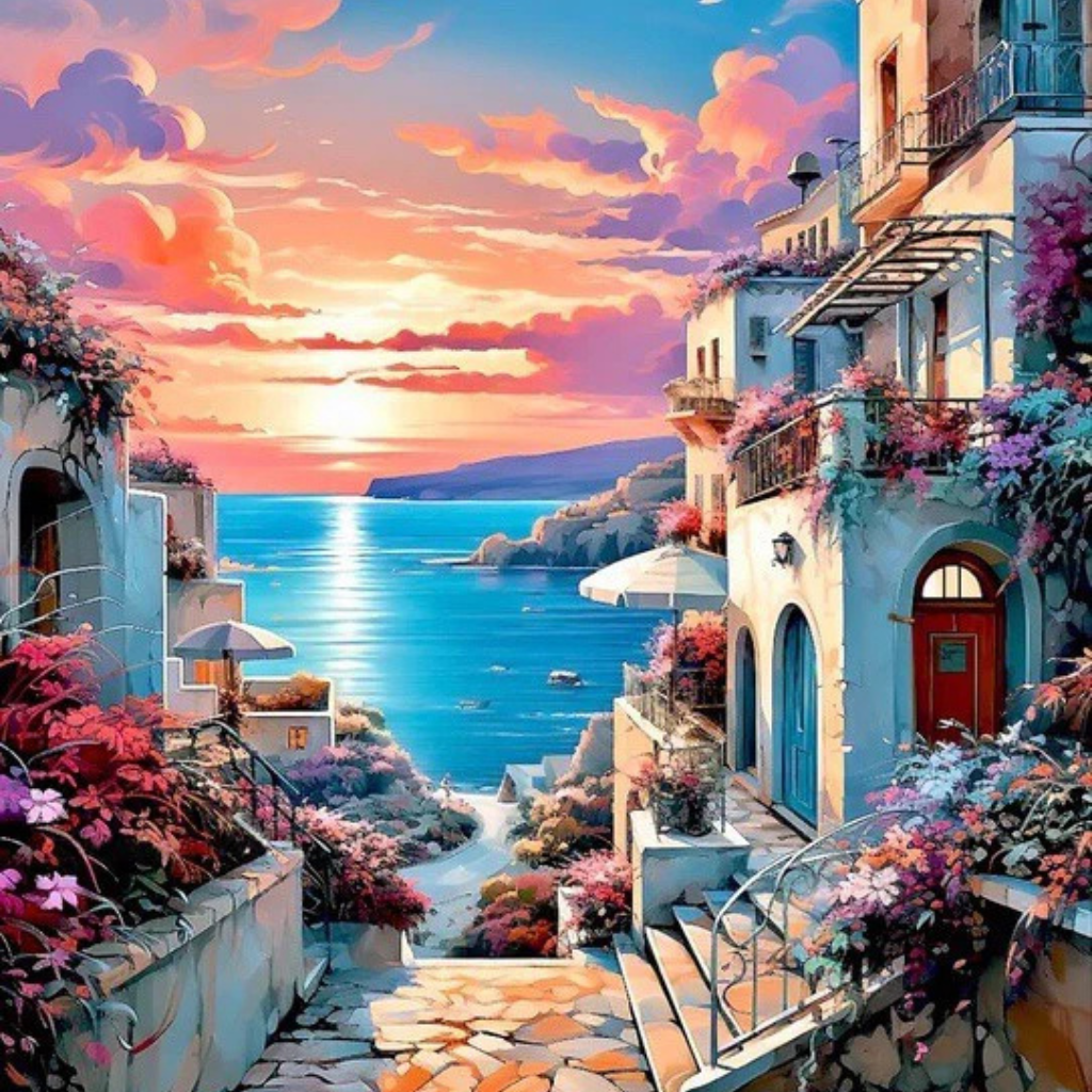 Santorini Sunset Diamond Painting Art Canvas Kit