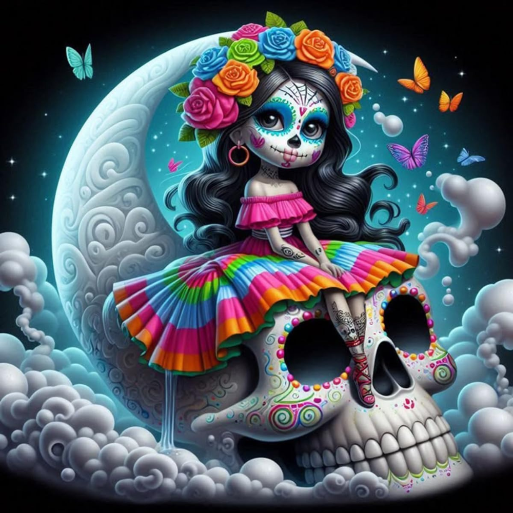 Halloween Moon With Flowers Paint By Diamond Art Kit 