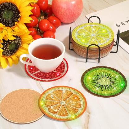 12 Piece Fruit Themed Diamond Art Coaster Set With Holder And Tools