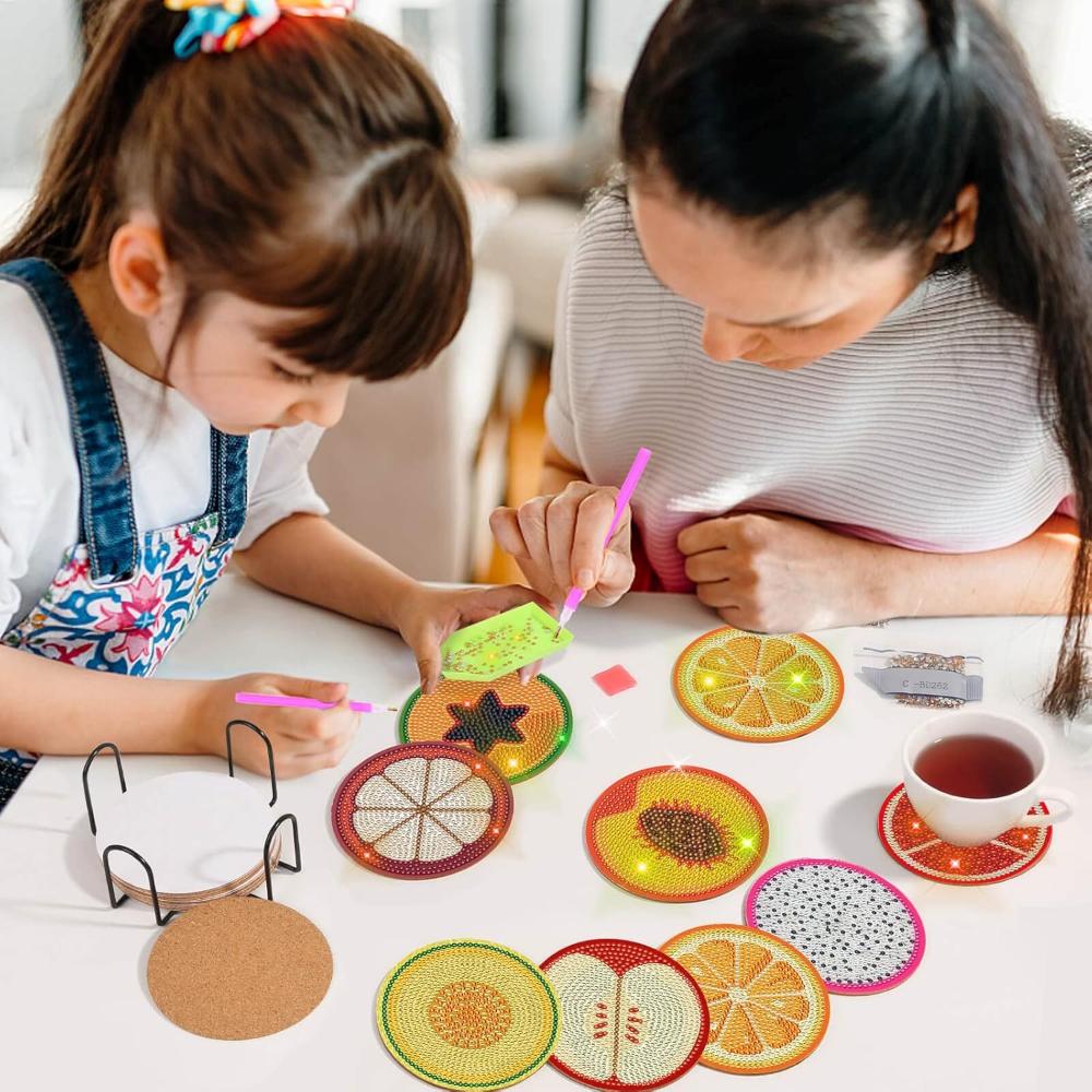 12 Piece Fruit Themed Diamond Art Coaster Set With Holder And Tools