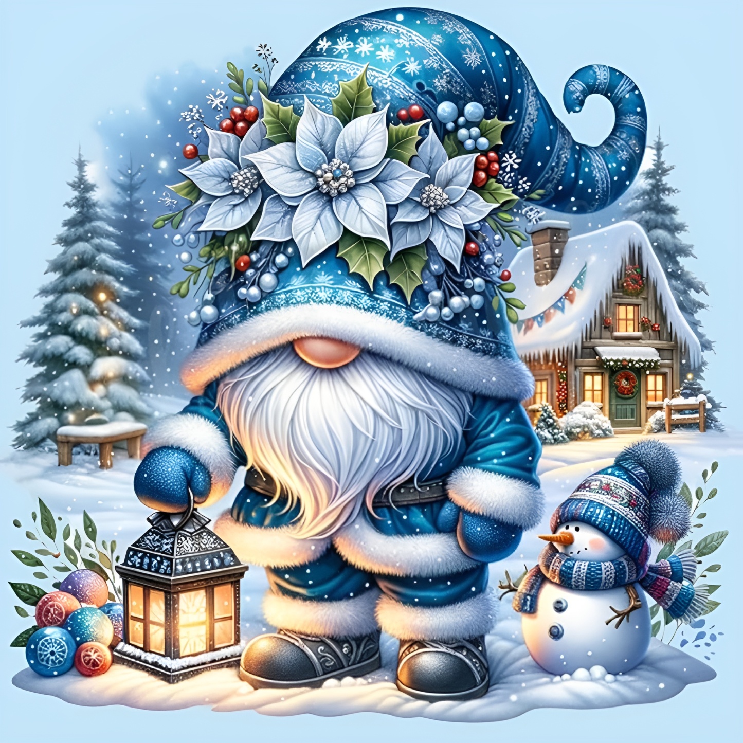 DIY 5D Diamond Art Kit for Adults with Gnome and Snowman Holiday Theme
