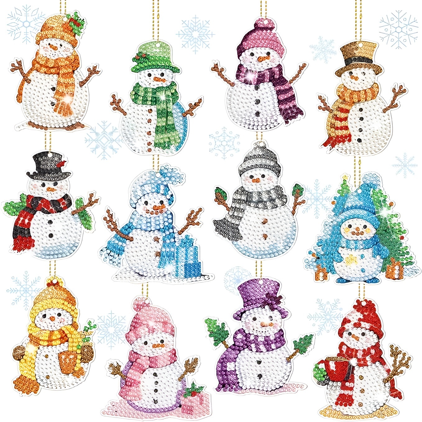 12 Pcs Diamond Art Christmas Ornaments Snowman Diamond Painting Kit