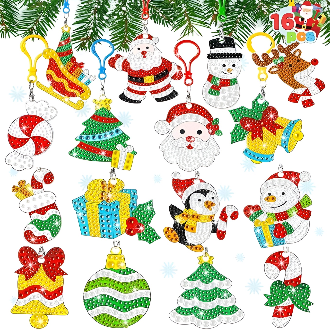 16 Pcs 5D Painting Christmas Diamond Art Ornament Kit