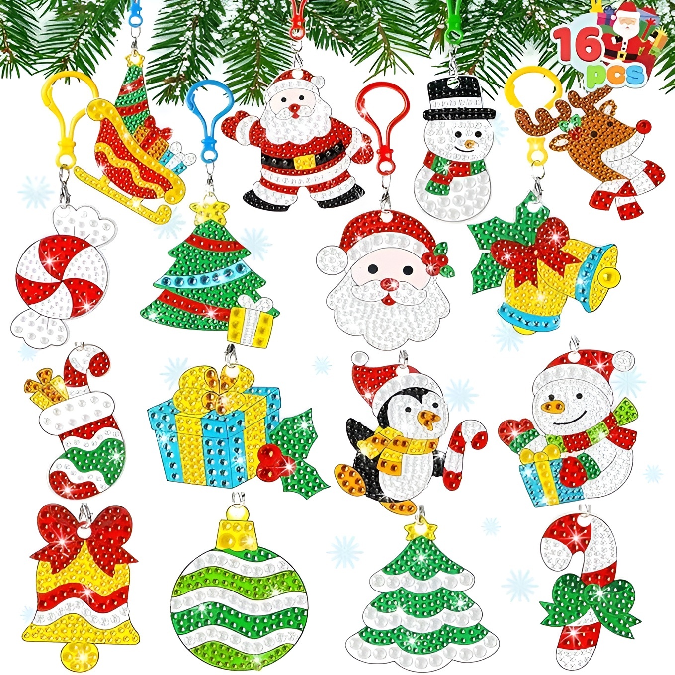 16 Pcs 5D Painting Christmas Diamond Art Ornament Kit