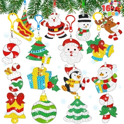 16 Pcs 5D Painting Christmas Diamond Art Ornament Kit