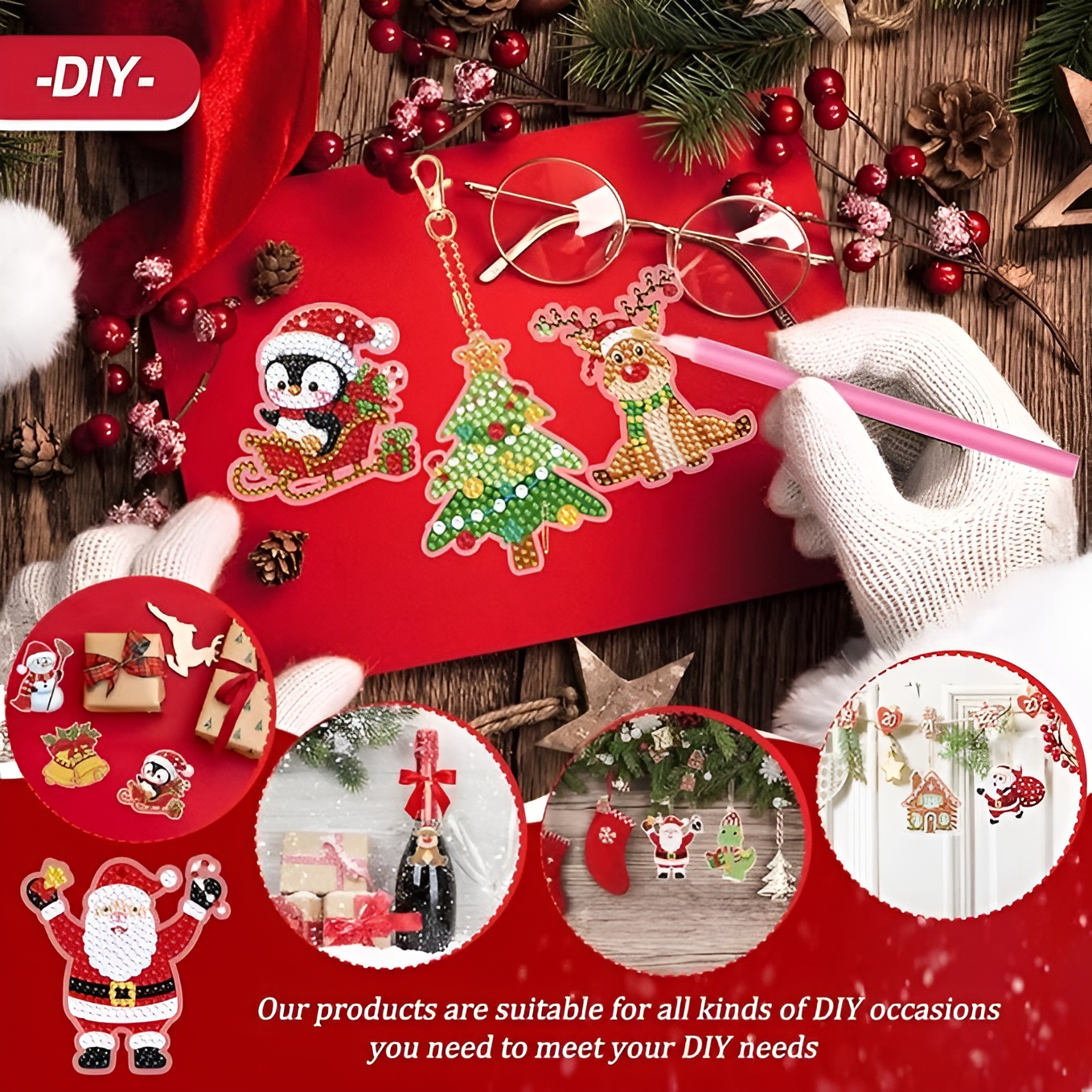 6Pcs Make Your Own GEM Art Keychains