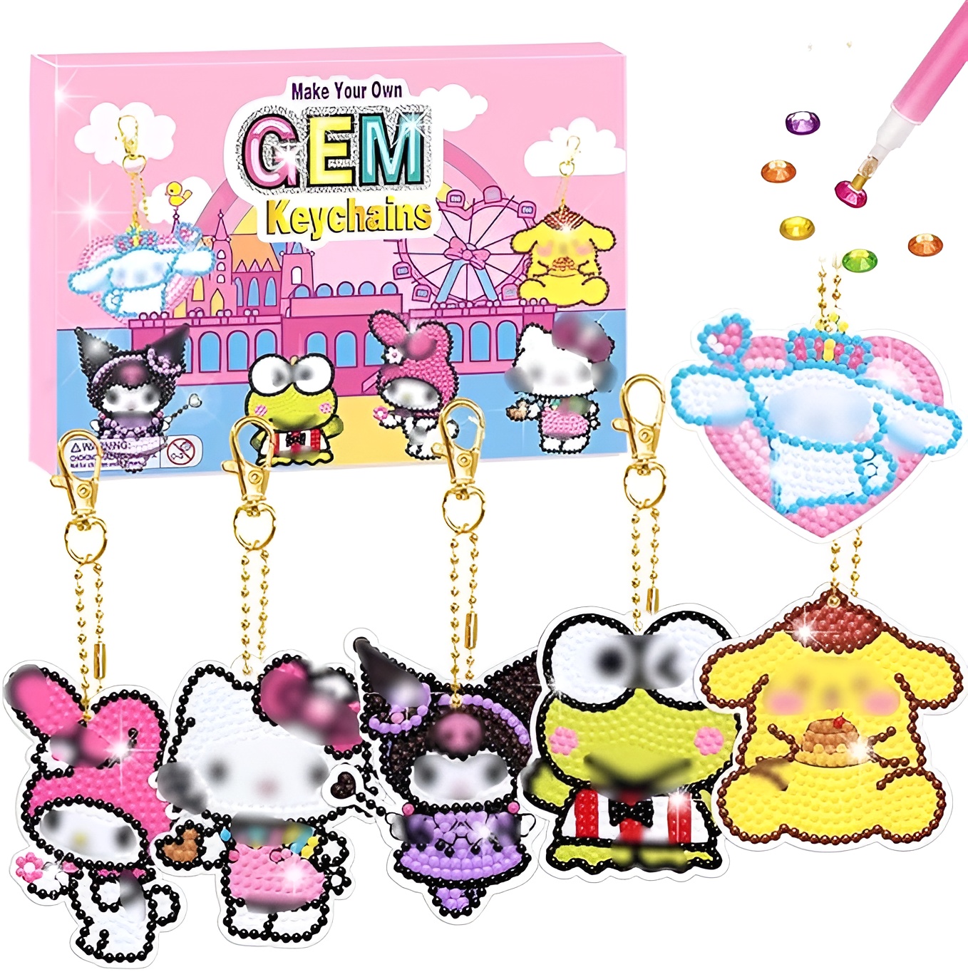 6Pcs Make Your Own GEM Art Keychains