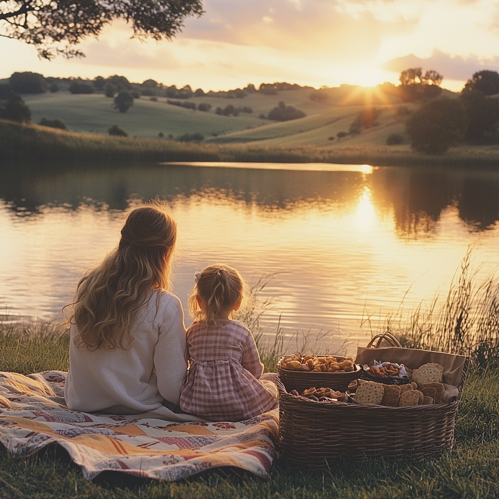 Golden Hours: A Sunset Picnic By The Lake Paint By Diamond