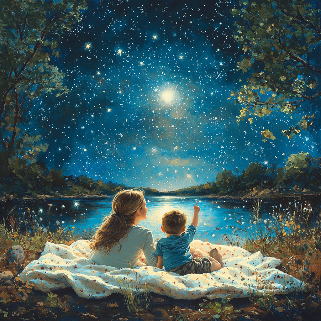 Twilight Treasures: A Mother-Child Stargazing Night Paint By Color