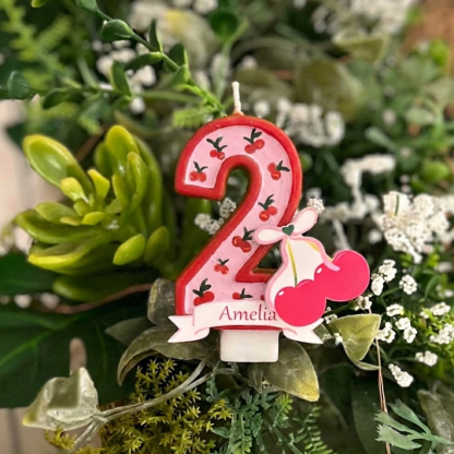 Cherry Bow Number Birthday Candle with Custom Name