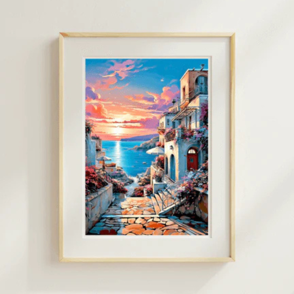 Santorini Sunset Diamond Painting Art Canvas Kit