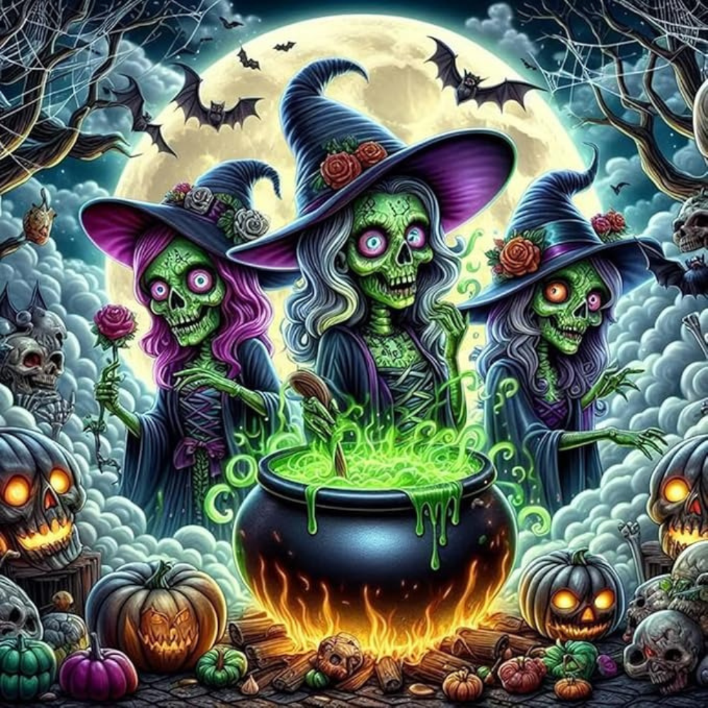 Halloween Moon With Flowers Paint By Diamond Art Kit 