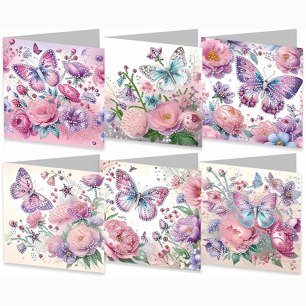 Set Of 6 Floral Diamond Art Greeting Card