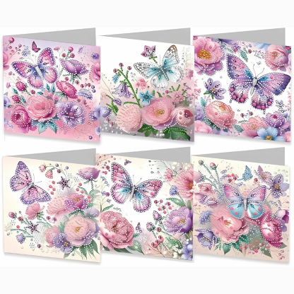 Set Of 6 Floral Diamond Art Greeting Card