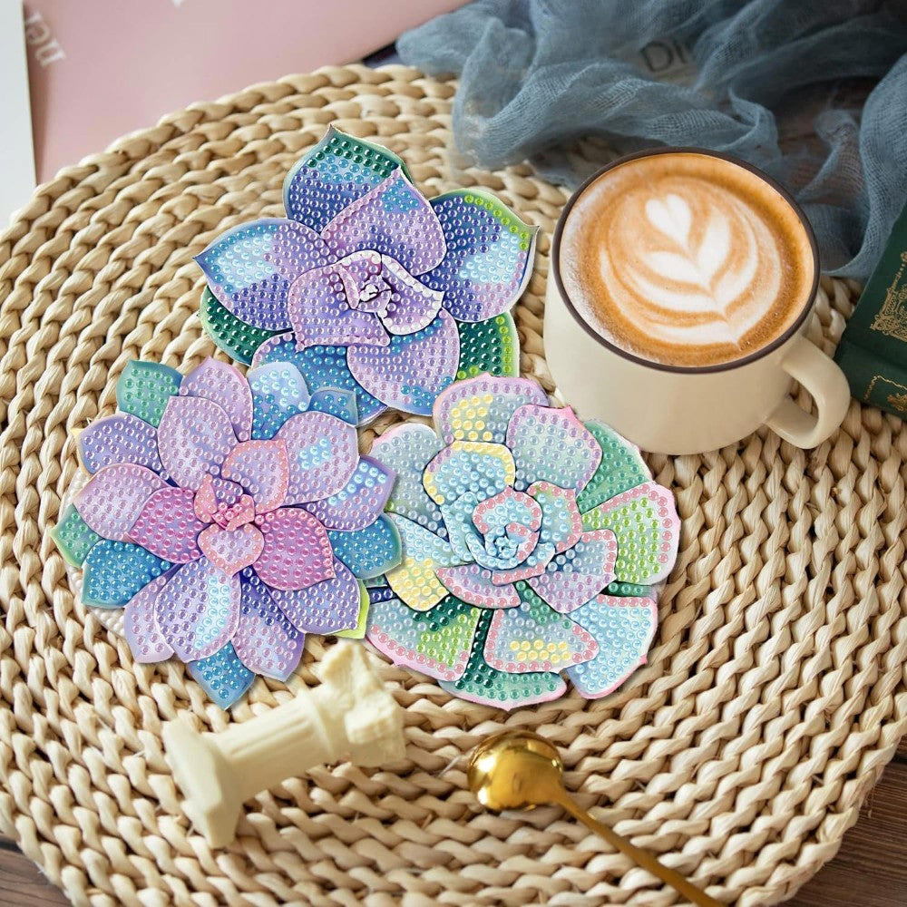 8 Pieces DIY Coffee Gnome Diamond Art Coaster Kit With Holder