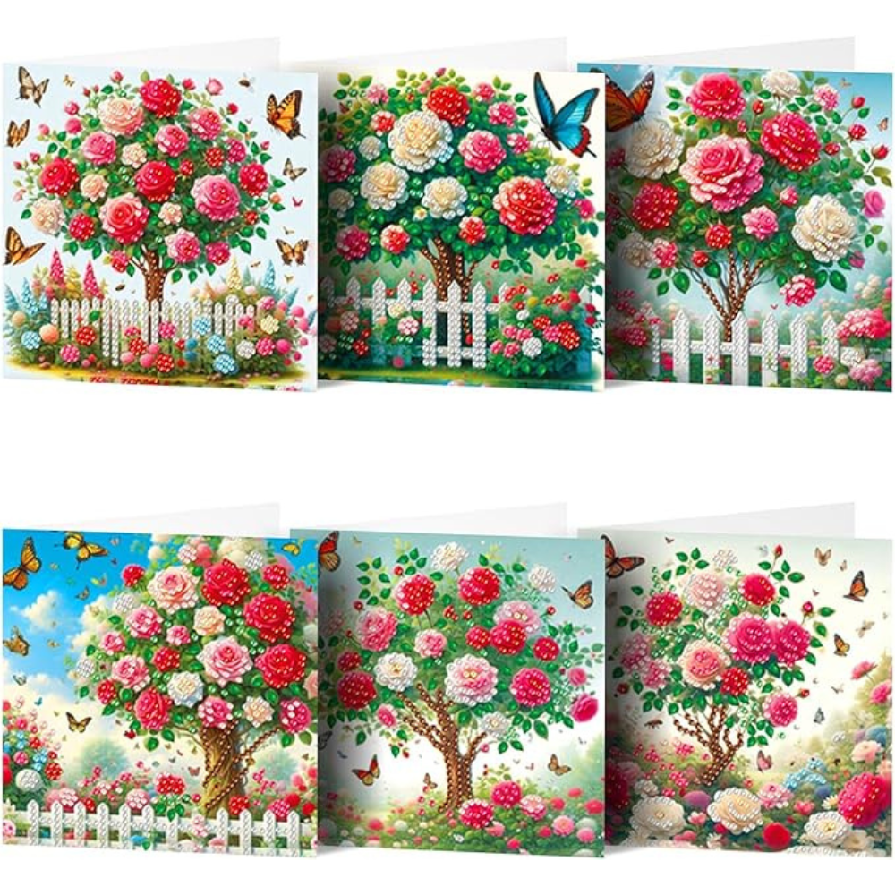 6 Packs Diamond Painting Card Kit With Floral And Bird Patterns