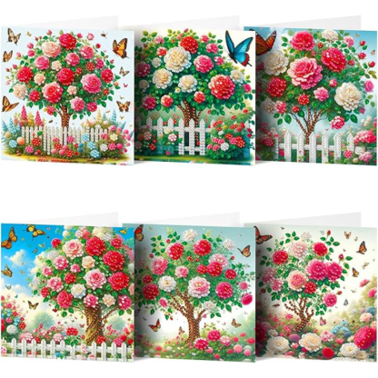 6 Packs Diamond Painting Card Kit With Floral And Bird Patterns