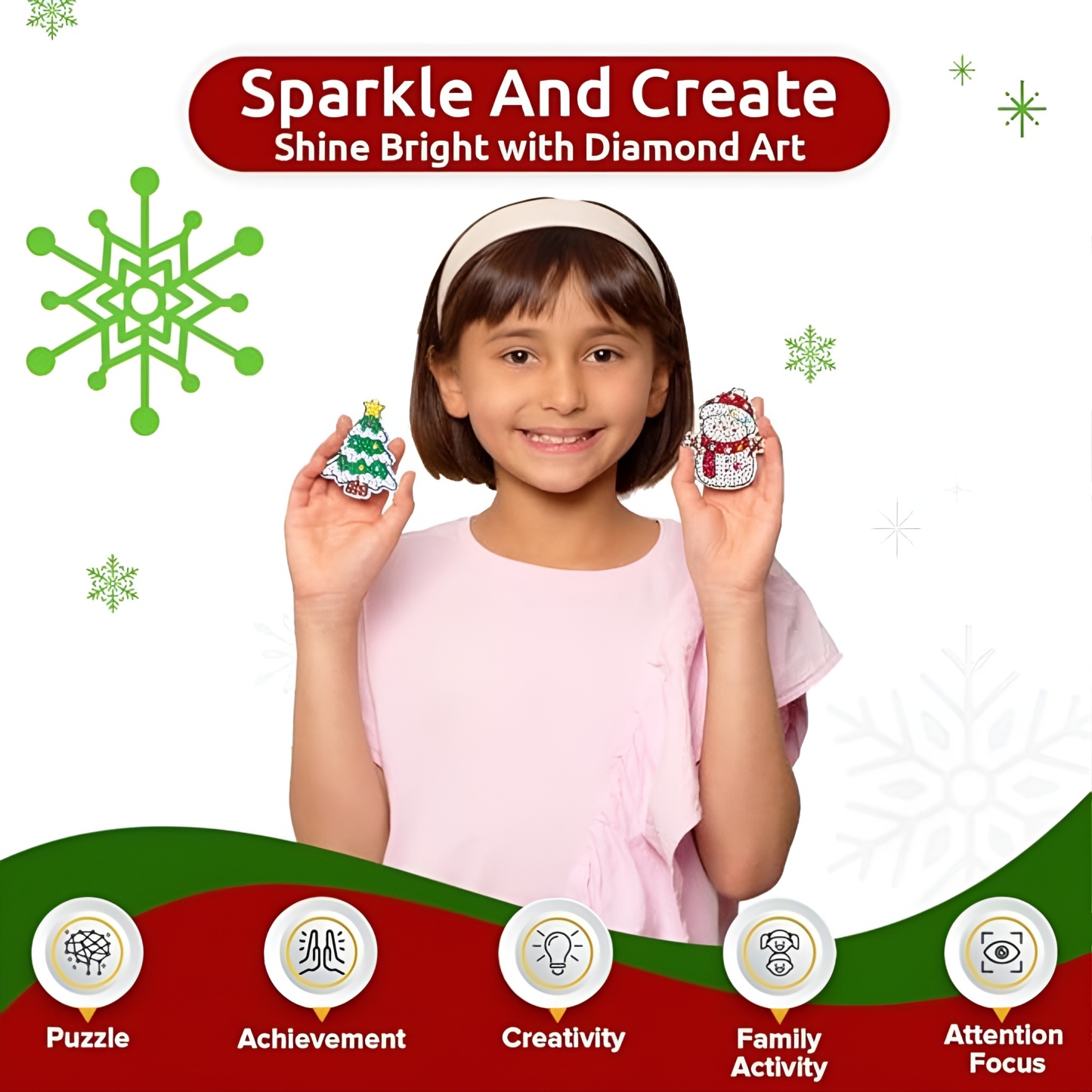 DIY Magnet and Diamond Art Christmas Ornaments for Kids Set