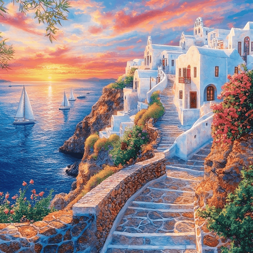 Santorini Cliffs - Santorini Paint By Diamonds
