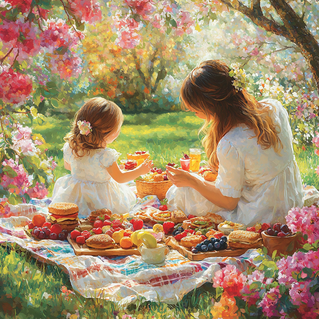 Tender Moments: A Picnic Under The Blossoms Diamonded Painting Kits