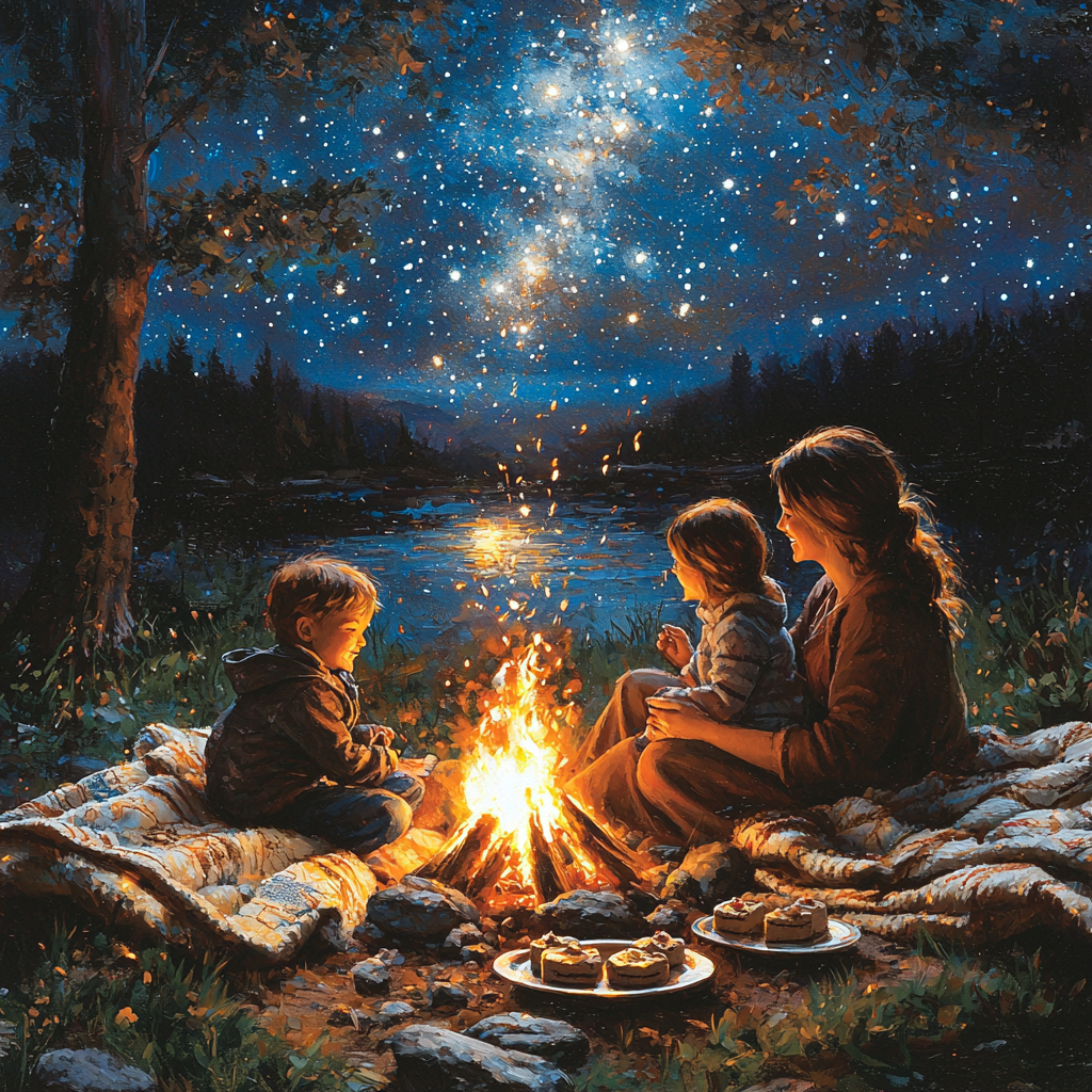 Starlit Stories: An Outdoor Campfire With Mom Paint By Diamond