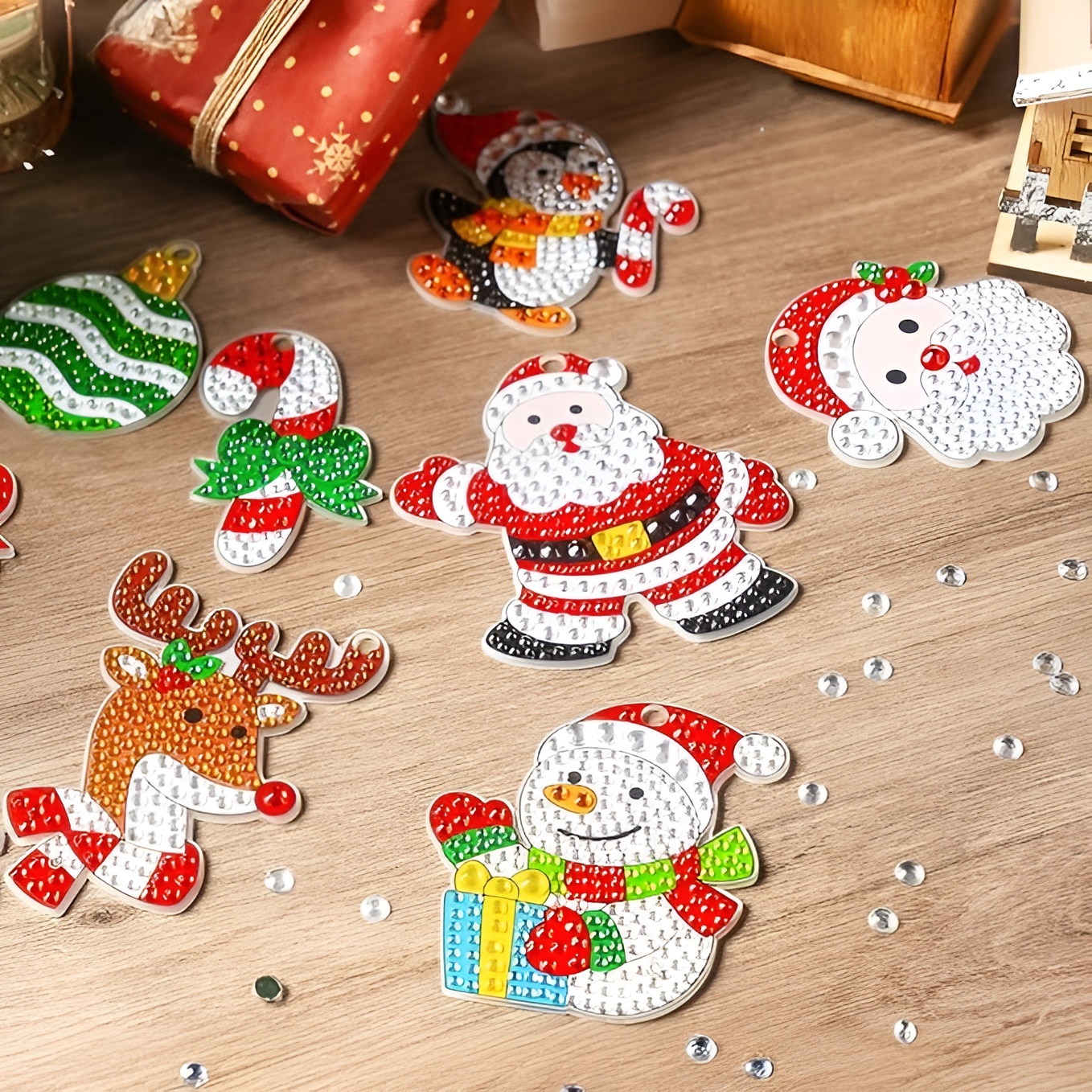 16 Pcs 5D Painting Christmas Diamond Art Ornament Kit