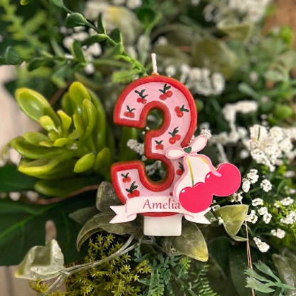 Cherry Bow Number Birthday Candle with Custom Name