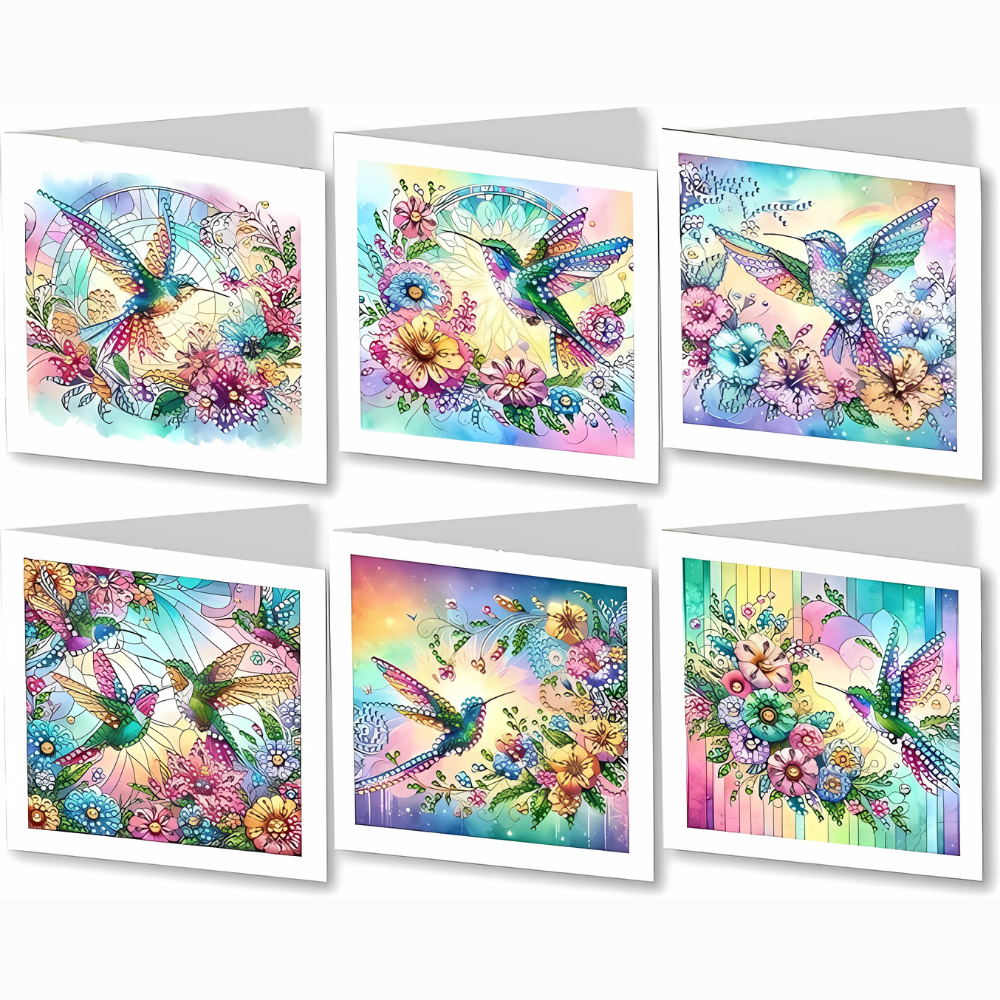 Set Of 6 Floral Diamond Art Greeting Card