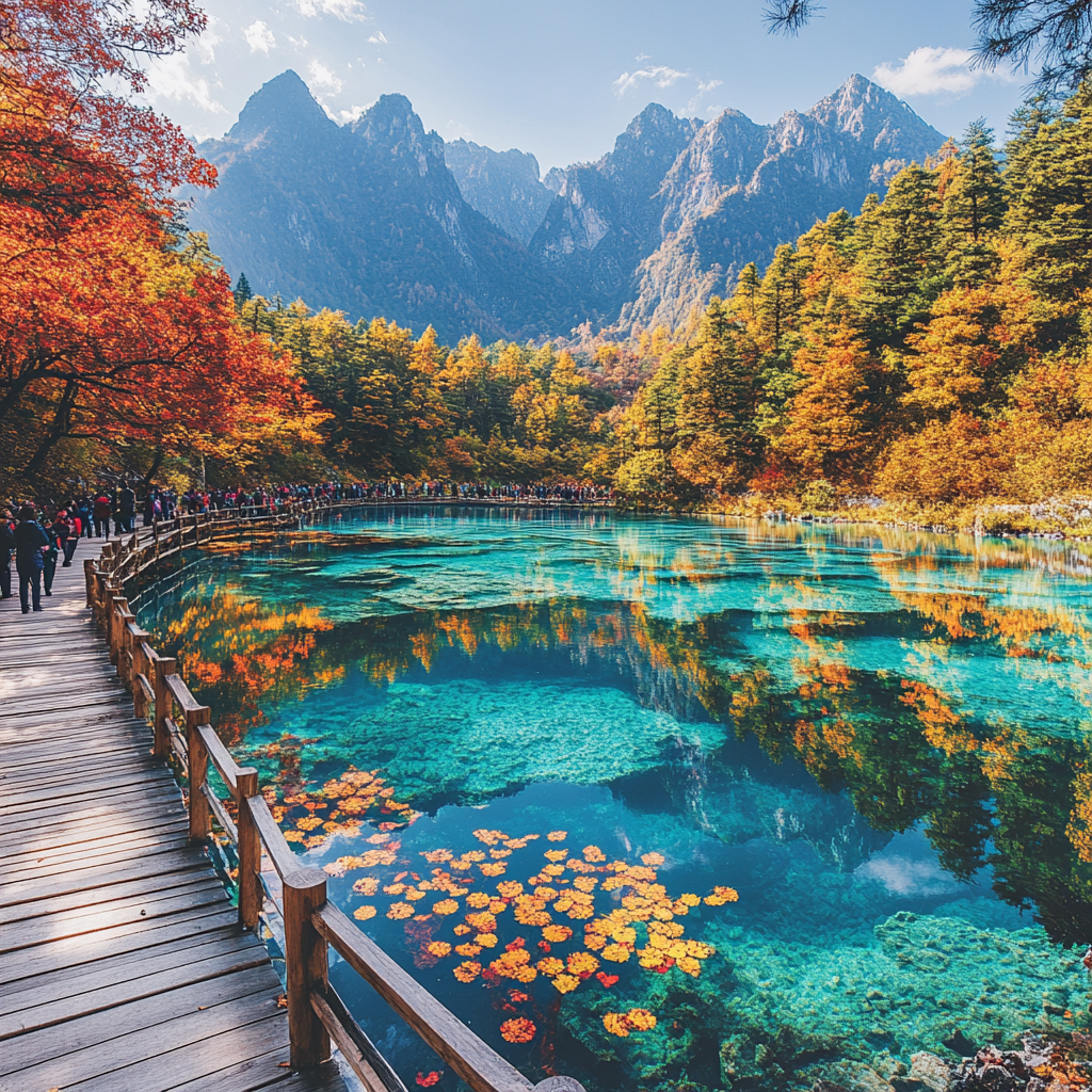 Color Lake Walk Jiuzhaigou Valley Painting by diamonds kit