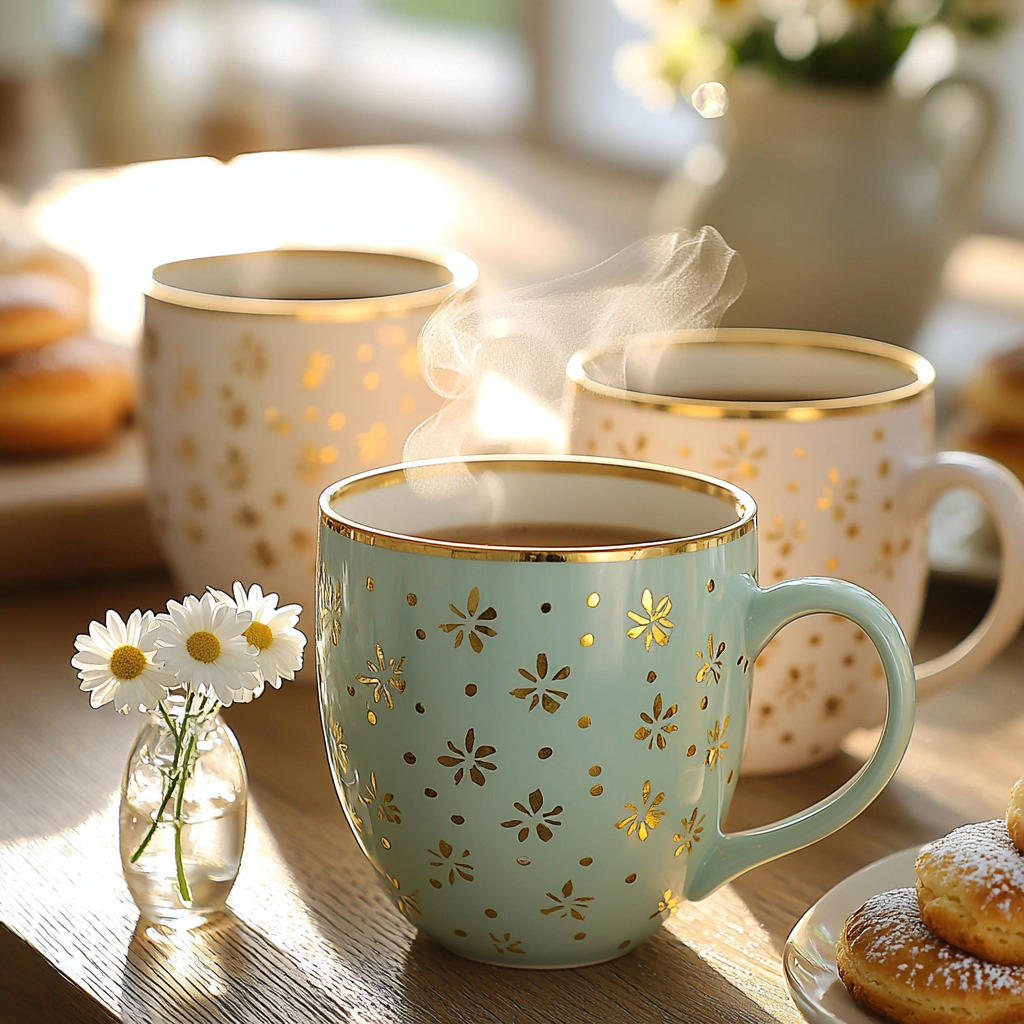 Golden Reflections: Mother-Child Morning Mug Set Painting Diamond Kit