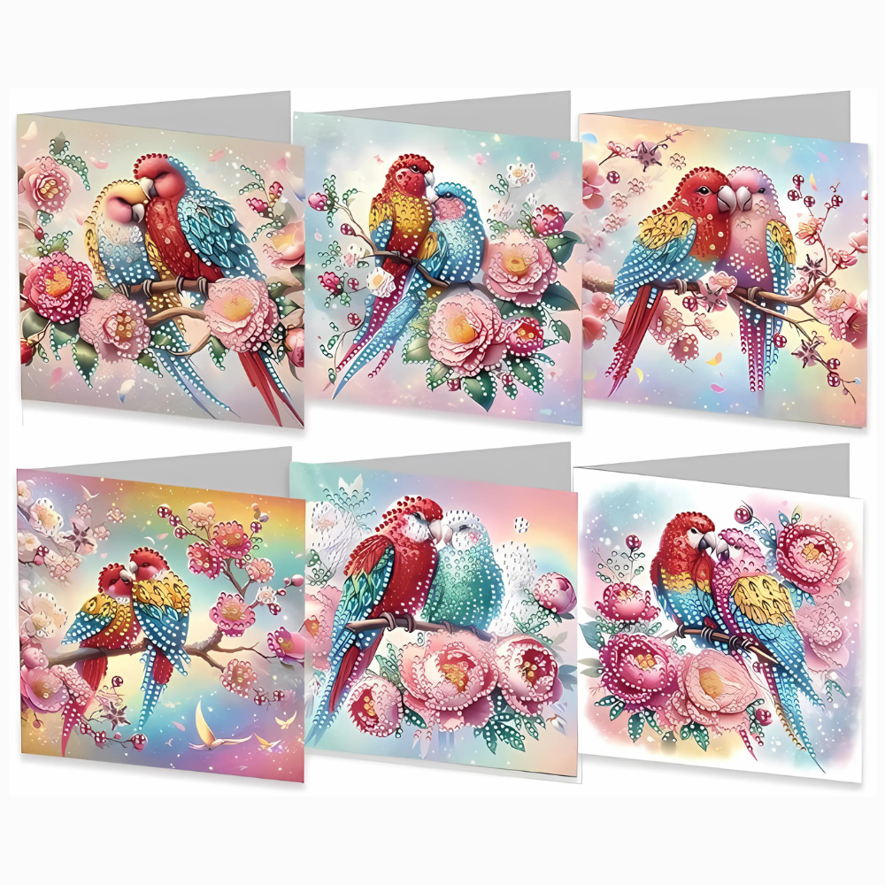 Set Of 6 Floral Diamond Art Greeting Card