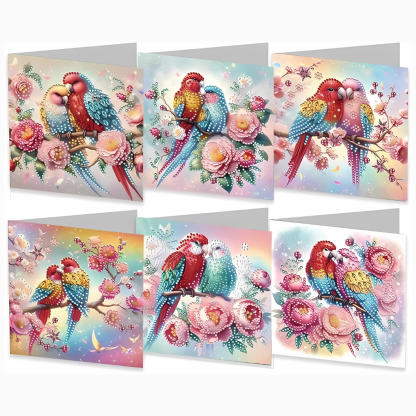Set Of 6 Floral Diamond Art Greeting Card