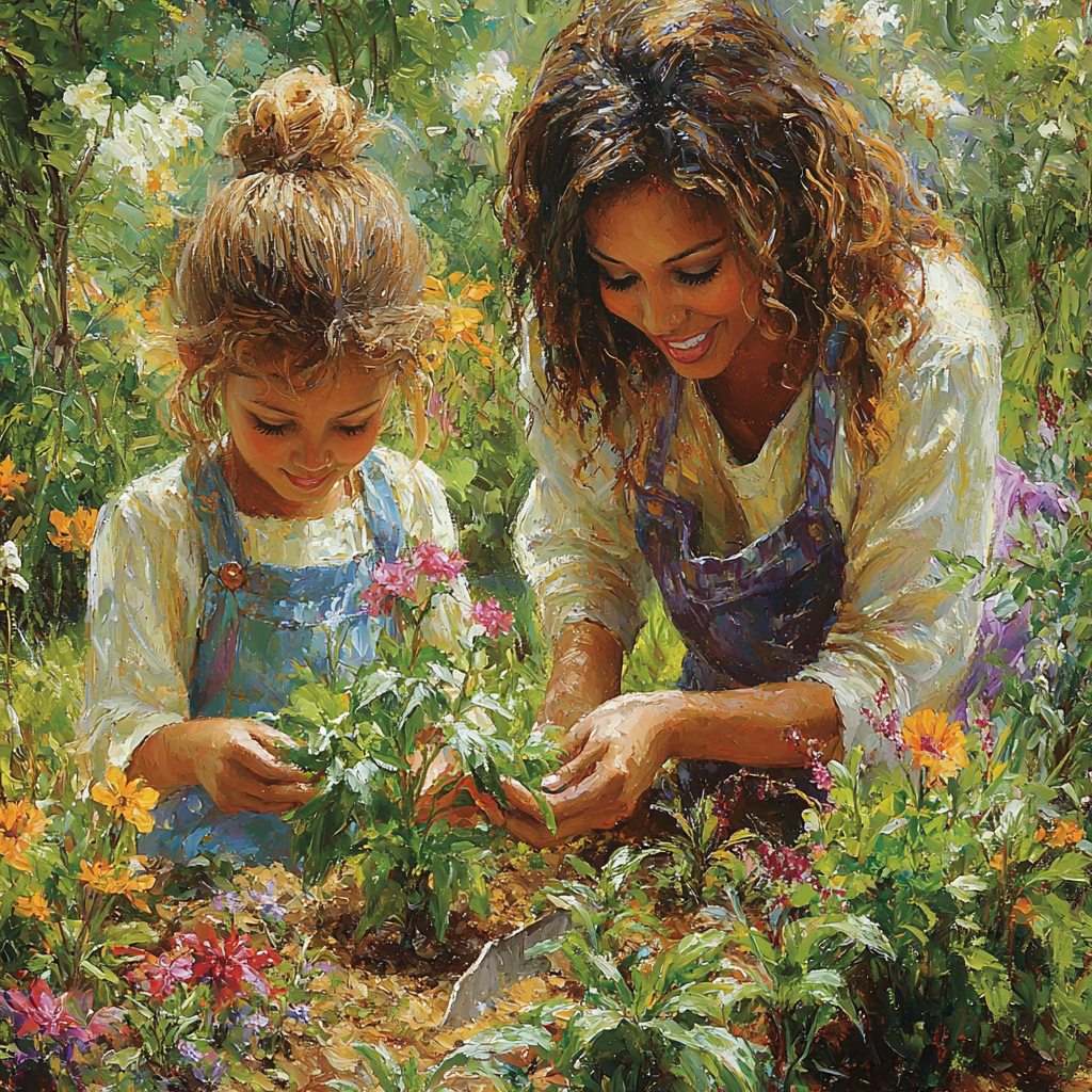 Nurturing Nature: Planting A Garden Together Paint By Diamond