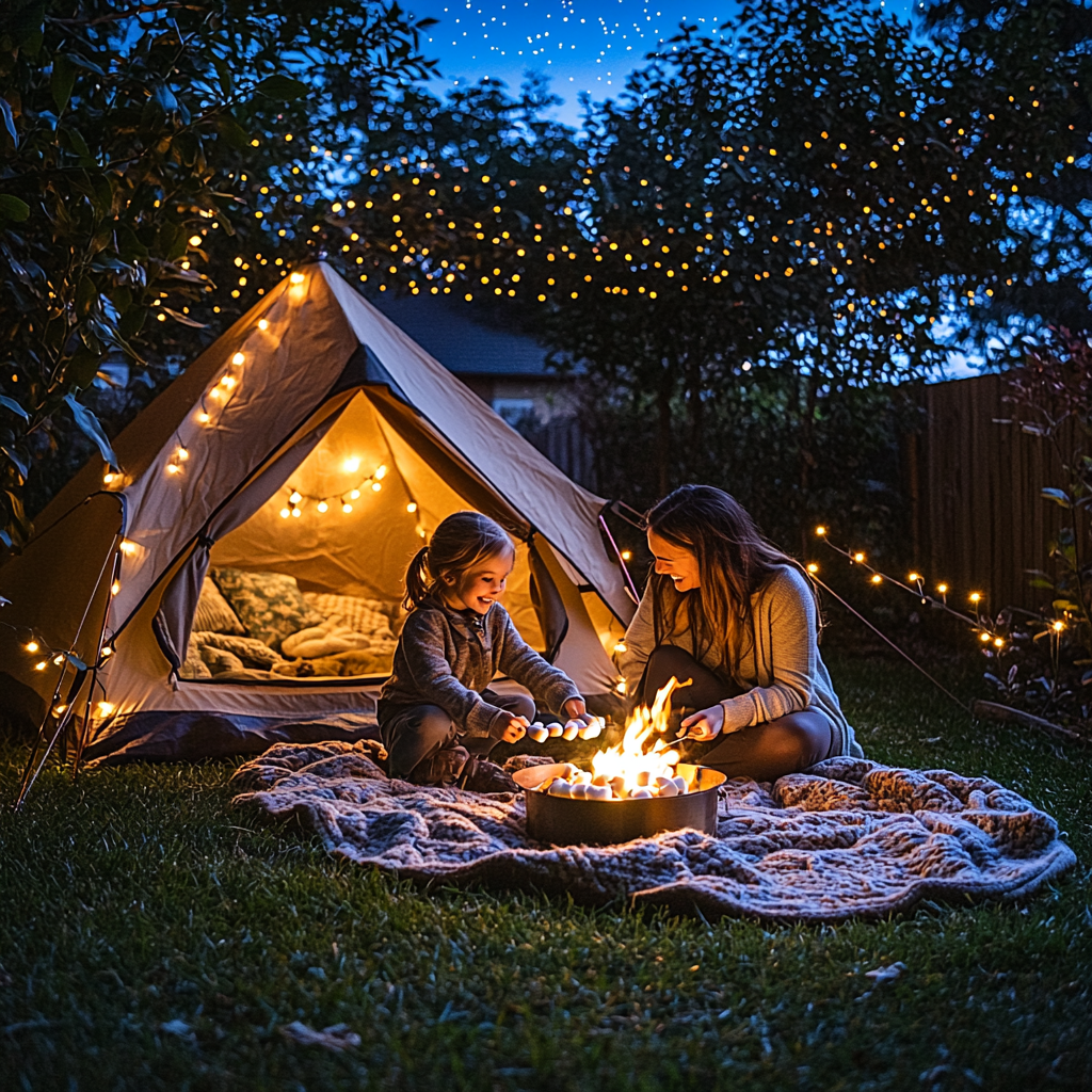 A Night Under The Stars: Family Camping In The Backyard Paint By Diamonds Kits