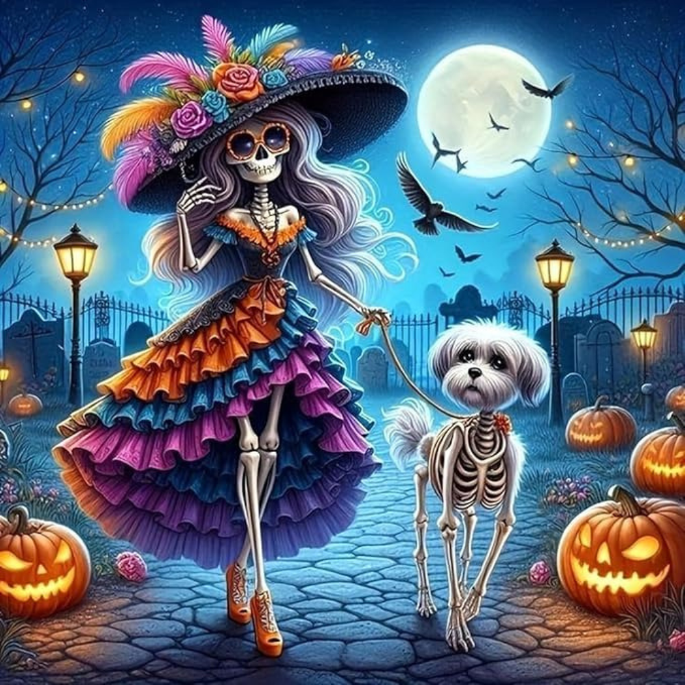 Halloween Moon With Flowers Paint By Diamond Art Kit 