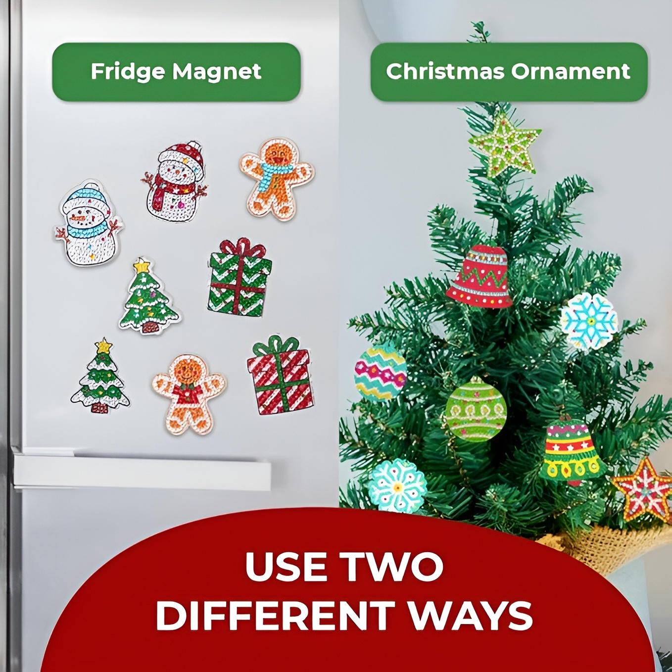 DIY Magnet and Diamond Art Christmas Ornaments for Kids Set