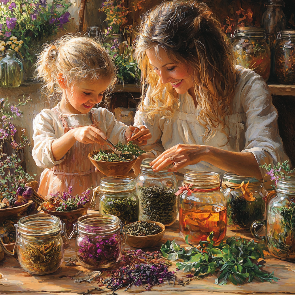 Herbal Magic: Brewing Tea Together Painting By Diamonds Kit