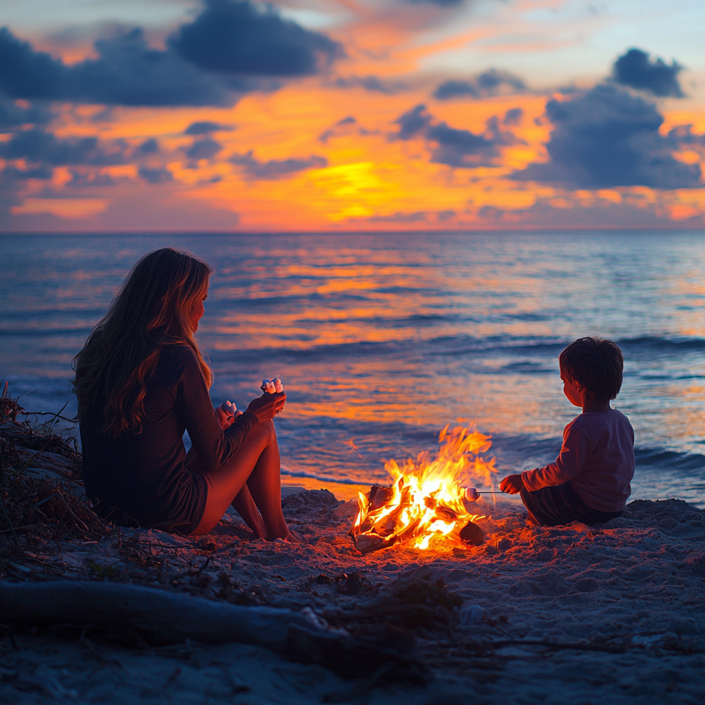 Sunset Serenity: A Family Beach Bonfire Paint By Diamonds Kits