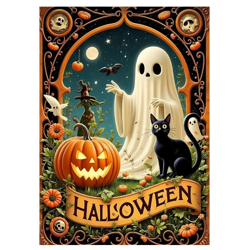 Halloween Pumpkin Cat Paint By Diamond Kit