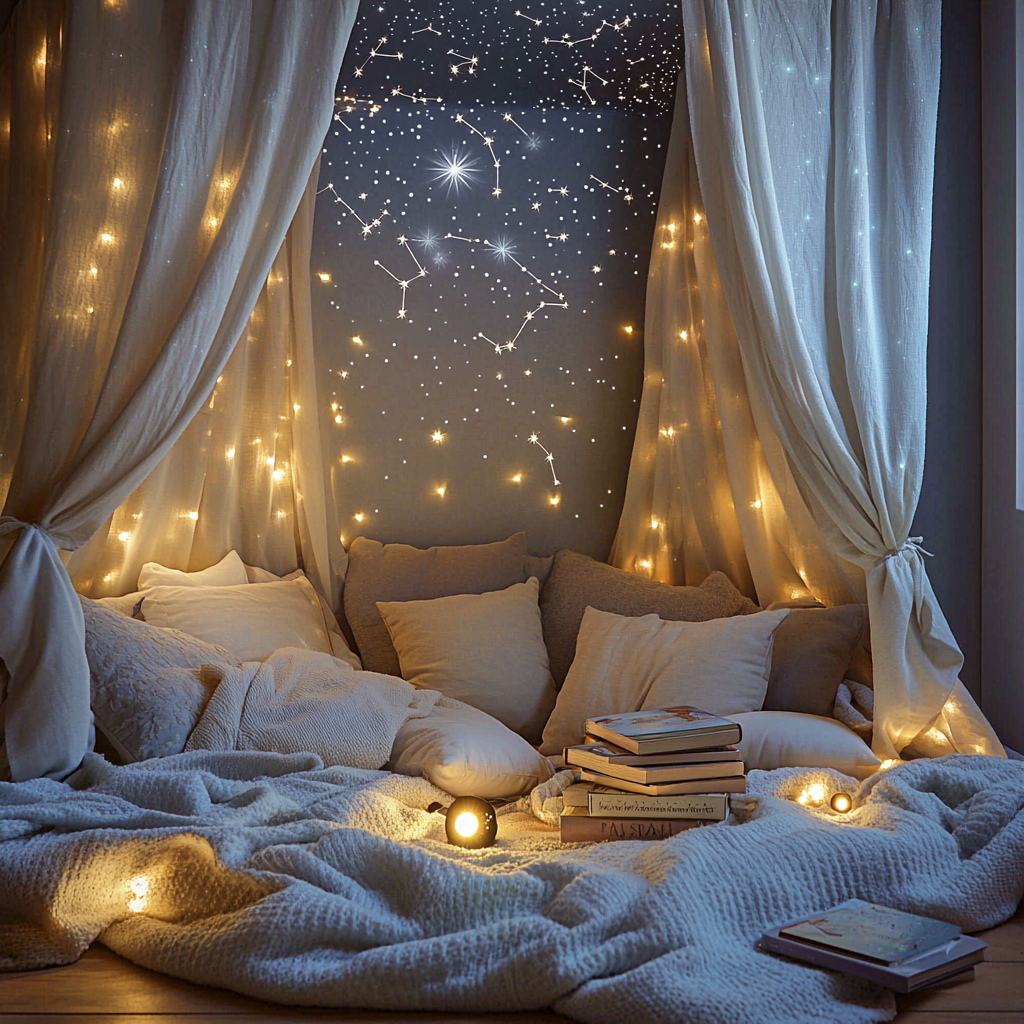 Twilight Symphony: Mother-Son Nighttime Blanket Fort Painting Diamond Kit