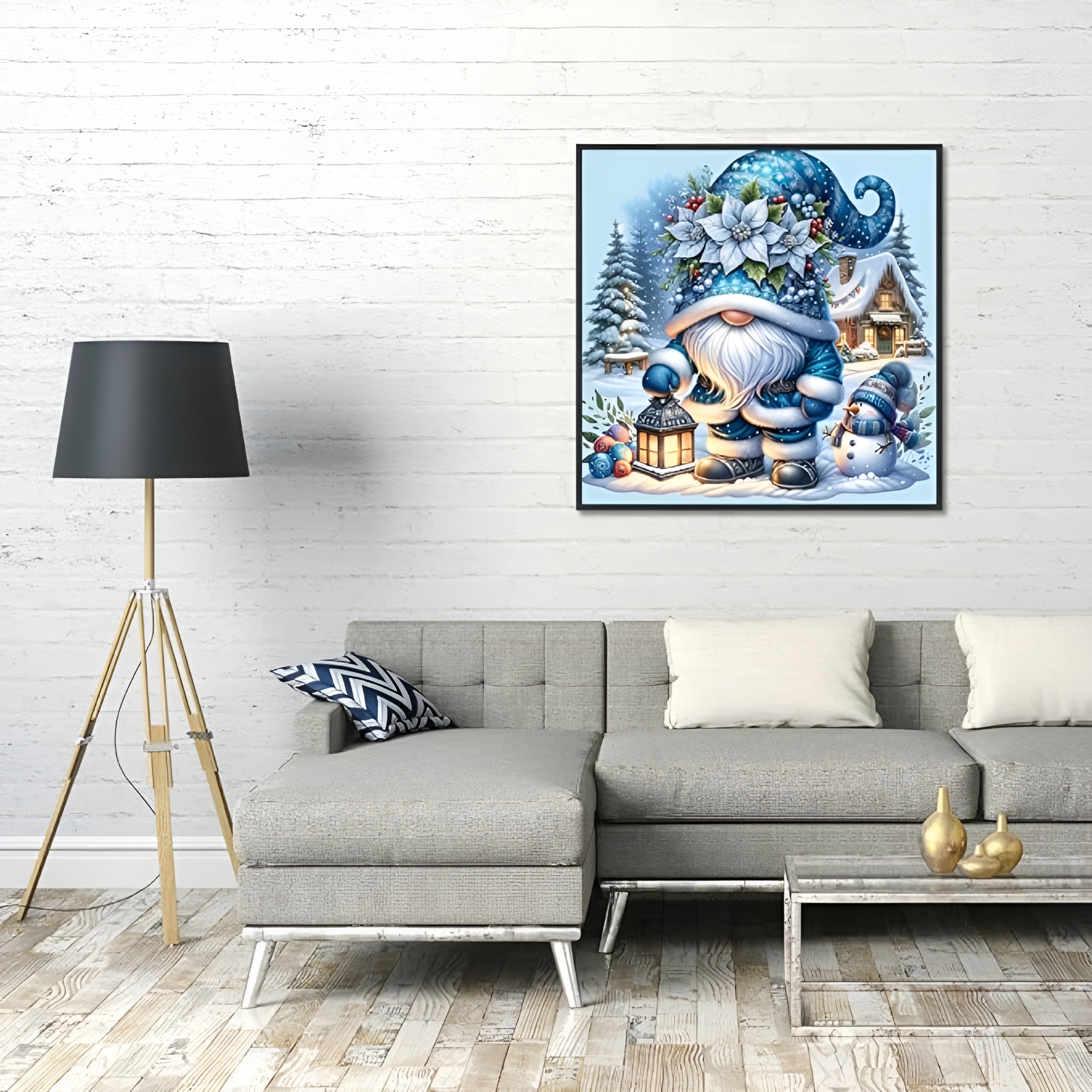 DIY 5D Diamond Art Kit for Adults with Gnome and Snowman Holiday Theme