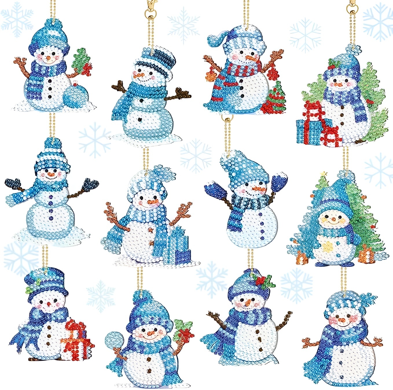 12 Pcs Diamond Art Christmas Ornaments Snowman Diamond Painting Kit