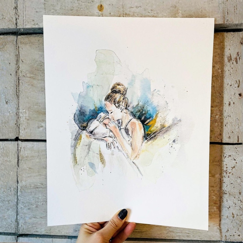 Personalized Mom And Baby Watercolor Print For Valentines Day