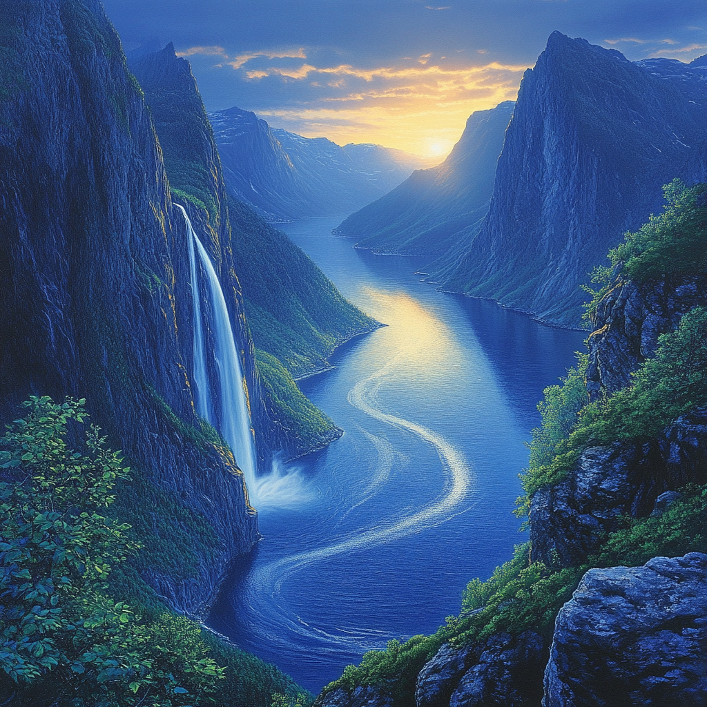 Majestic Geiranger Fjord Landscape paint by diamond