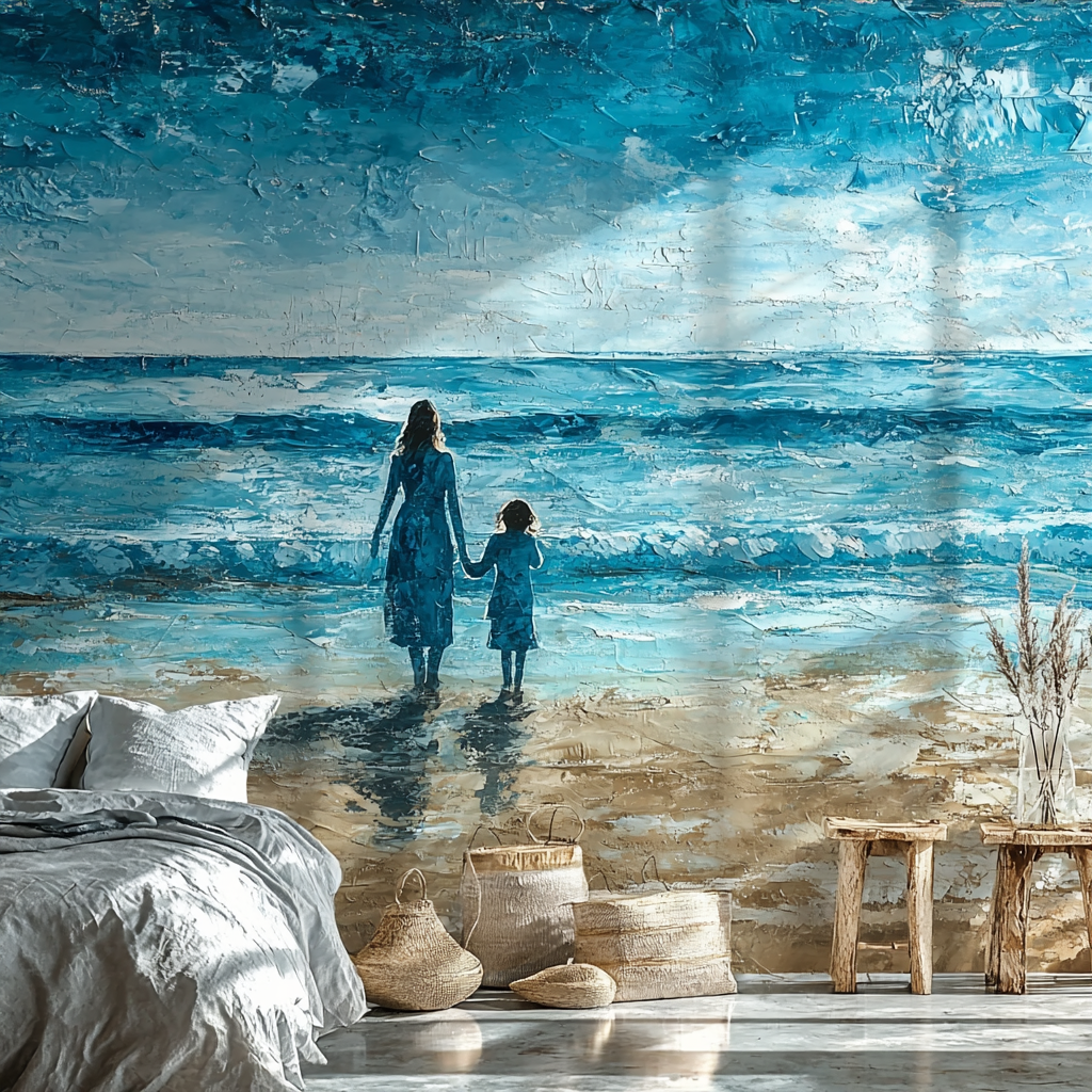 Waves Of Affection: Mother-Child Seaside Mural Painting Diamond Kit